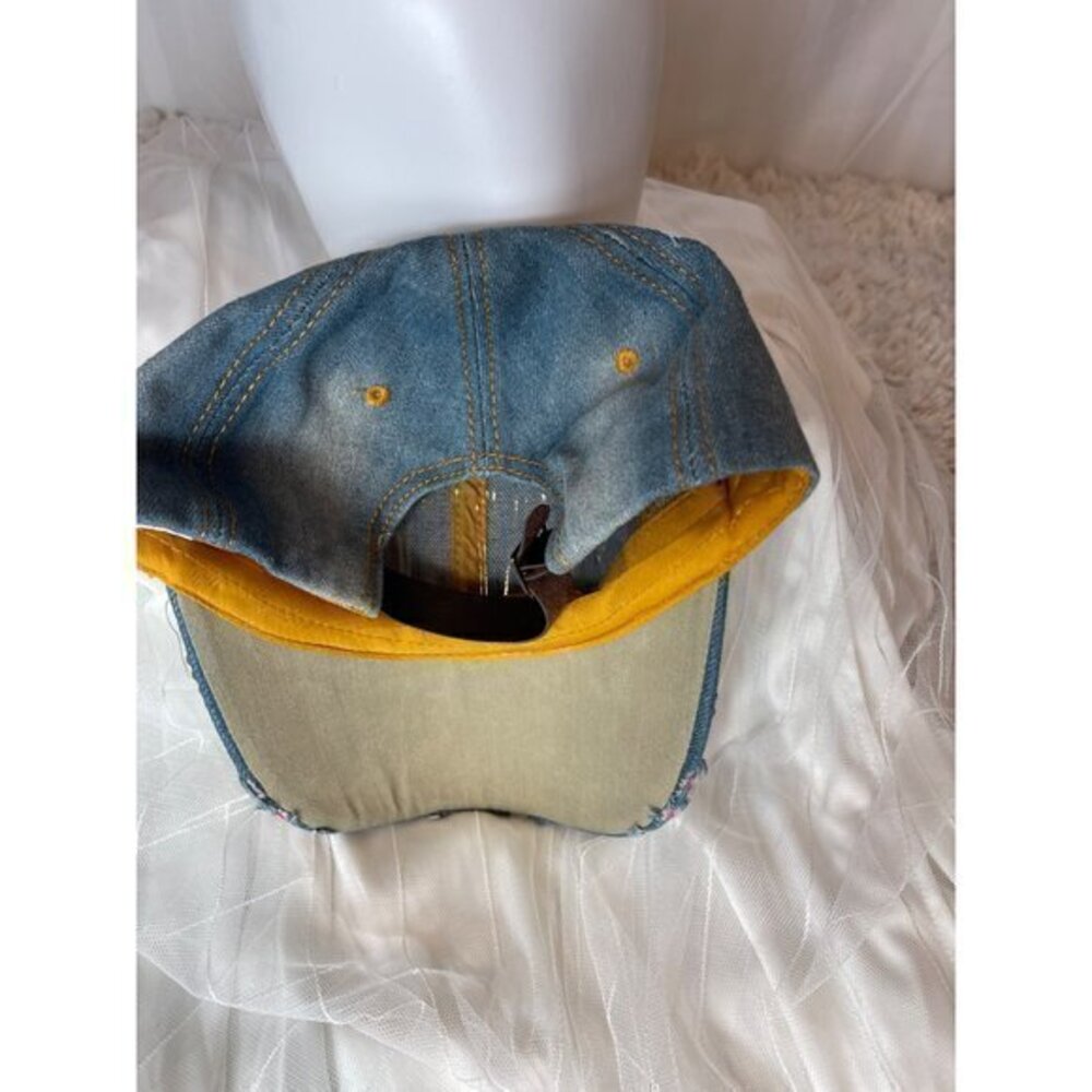 Distressed Denim Cross Rhinestone Bling Cap - Picture 4 of 8